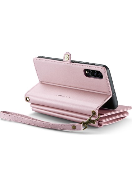 Caseme Samsung Galaxy A30S Kılıf Fermuarlı Cüzdan Deri Askılı Telefon Kılıfı-Pembe (Yurt Dışından)