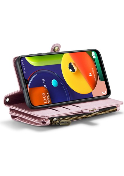 Caseme Samsung Galaxy A30S Kılıf Fermuarlı Cüzdan Deri Askılı Telefon Kılıfı-Pembe (Yurt Dışından)