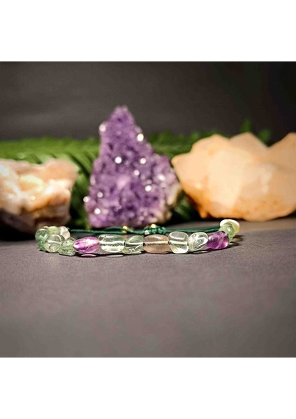 Florit Amorf Kesim Makrome Örgü Doğal Taş Bileklik