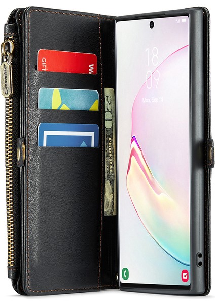 Samsung Galaxy Note 10 Plus 4g/5g Kılıf 10 Kart Yuvalı Deri Fermuarlı Telefon Kapağı-Siyah (Yurt Dışından) modelleri