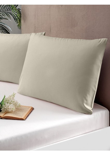 2'Li Pamuk Saten Yastık Kılıfı Bej
