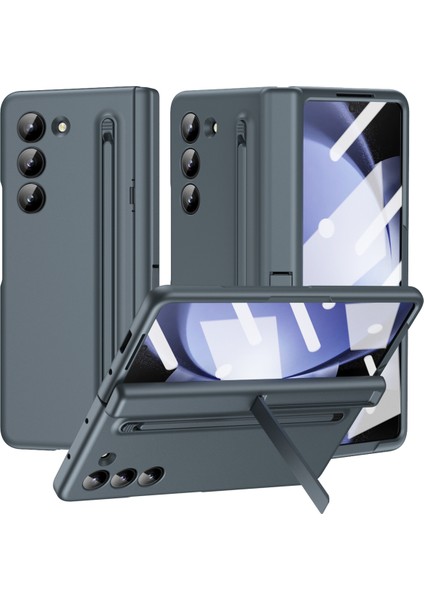 Samsung Galaxy Z Fold6 5G Kılıf Stylus ve Temperli Cam Filmli Sert PC Telefon Kılıfı-Gri Yeşil (Yurt Dışından)