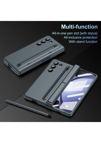Samsung Galaxy Z Fold6 5G Kılıf Stylus ve Temperli Cam Filmli Sert PC Telefon Kılıfı-Gri Yeşil (Yurt Dışından) modelleri