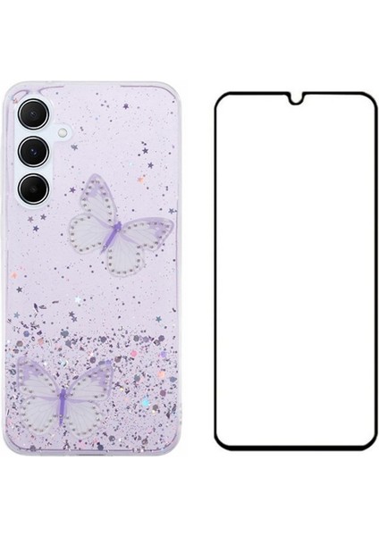 Wanlonfeng Aw Serisi Samsung Galaxy A35 5g Kılıf Sparkle Tpu Telefon Kapağı Temperli Cam Filmi-Mor (Yurt Dışından)
