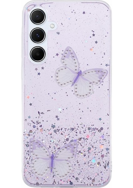 Wanlonfeng Aw Serisi Samsung Galaxy A35 5g Kılıf Sparkle Tpu Telefon Kapağı Temperli Cam Filmi-Mor (Yurt Dışından)