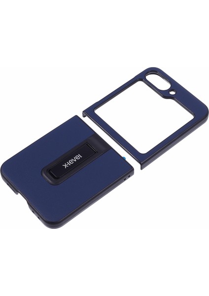 X-Level Samsung Galaxy Z Flip6 5g Manyetik Kickstand Katlanır Telefon Kılıfı Pu Deri Kaplamalı Pc Kapak-Koyu Mavi (Yurt Dışından)