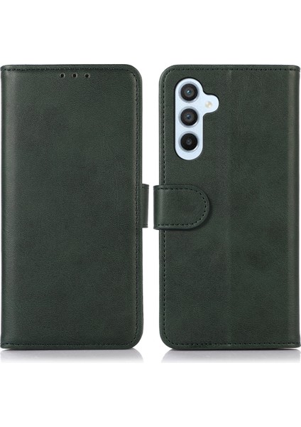 Samsung Galaxy S24 Fe Kılıf Sığır Derisi Doku Deri 3 Kart Yuvaları Stand-Yeşil Telefon Kapağı (Yurt Dışından)