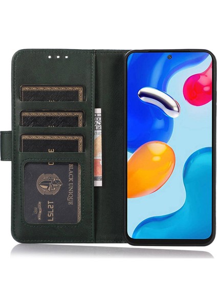 Samsung Galaxy S24 Fe Kılıf Sığır Derisi Doku Deri 3 Kart Yuvaları Stand-Yeşil Telefon Kapağı (Yurt Dışından)