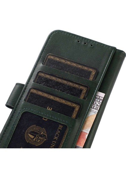 Samsung Galaxy S24 Fe Kılıf Sığır Derisi Doku Deri 3 Kart Yuvaları Stand-Yeşil Telefon Kapağı (Yurt Dışından)