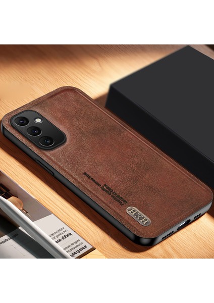 Samsung Galaxy M14 5g Kılıf Mat Tpu+Pu Telefon Kapak Desteği Manyetik Araç Tutucu-Kahverengi (Yurt Dışından)