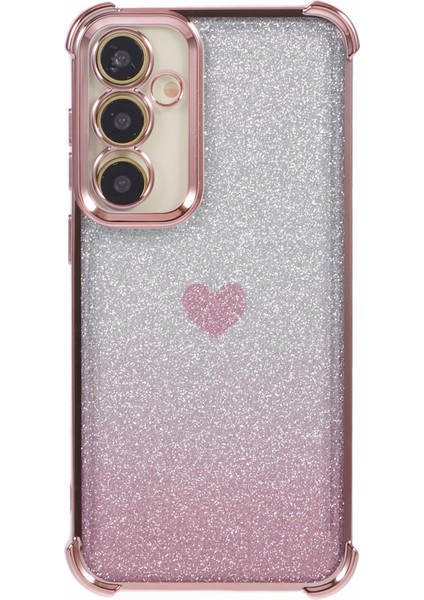 Samsung Galaxy A34 5g Kılıf Kalp Desenli Damla Koruma Glitter Tpu Telefon Kapağı-Pembe (Yurt Dışından)