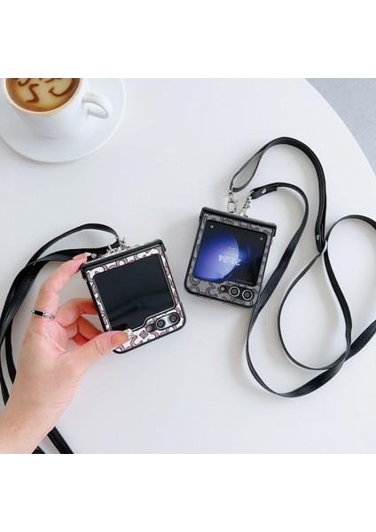 Samsung Galaxy Z Flip6 5g Kılıf Çiçek Desenli Pu Deri Kaplamalı Pc Telefon Kılıfı Çapraz Askılı-Mor (Yurt Dışından)