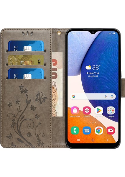 Samsung Galaxy M55 5g Kılıf Cüzdan Çiçek Pu Deri Telefon Kapağı-Gri (Yurt Dışından)