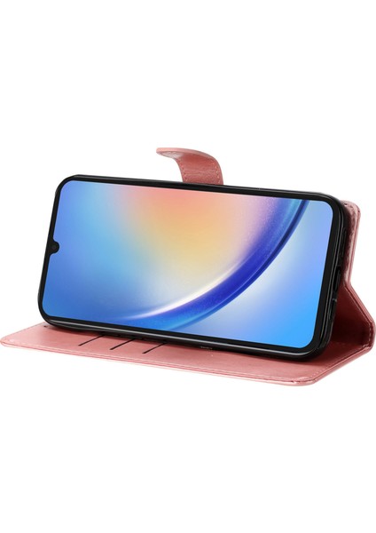 Samsung Galaxy A05S 4g Kılıf Için Çiçek Baskı Anti-Drop Deri Cüzdan Telefon Kapağı-Gül Altın (Yurt Dışından)