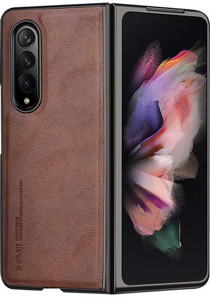 X-Level Bojue-3 Serisi Samsung Galaxy Z Fold3 5g Kılıf Çizilmez Deri + Tpu + Pc Telefon Kapağı-Kahverengi (Yurt Dışından)