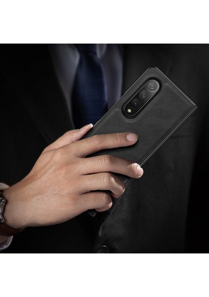 X-Level Bojue-3 Serisi Samsung Galaxy Z Fold3 5g Kılıf Çizilmez Deri + Tpu + Pc Telefon Kapağı-Kahverengi (Yurt Dışından)