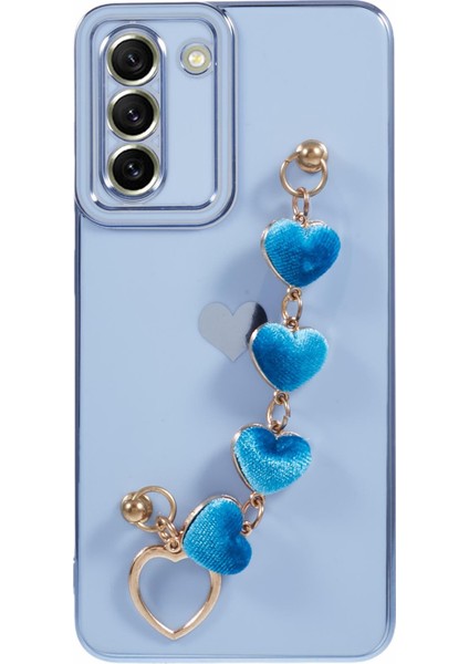 Samsung Galaxy S21+5G Kılıf Kalp Zincir Askılı-Mavi Düşme Önleyici Yumuşak Tpu Telefon Kılıfı (Yurt Dışından)