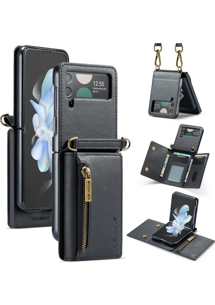 Dg.mıng Samsung Galaxy Z Flip4 5g Kılıf Rfıd Engelleme Pu Deri + Pc Katlanır Telefon Kapağı-Siyah (Yurt Dışından)