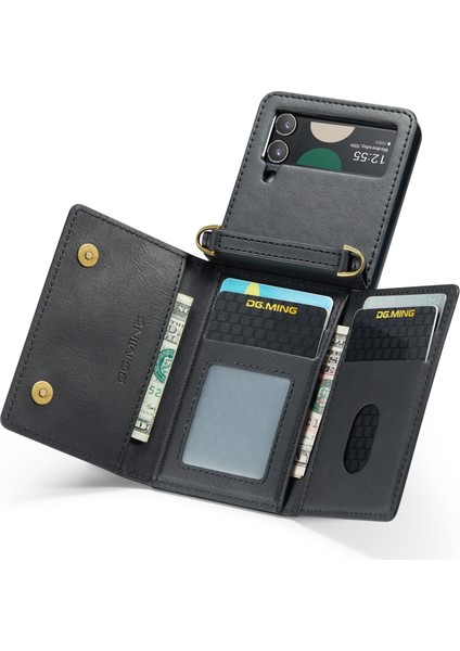 Dg.mıng Samsung Galaxy Z Flip4 5g Kılıf Rfıd Engelleme Pu Deri + Pc Katlanır Telefon Kapağı-Siyah (Yurt Dışından)