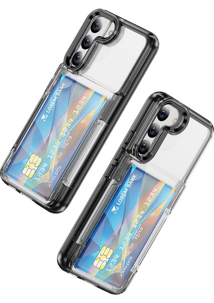 Samsung Galaxy S22 5g Kılıf Tpu + Akrilik Telefon Koruyucu Kart Tutucu Kapak Çevirin Kickstand-Şeffaf Siyah (Yurt Dışından)