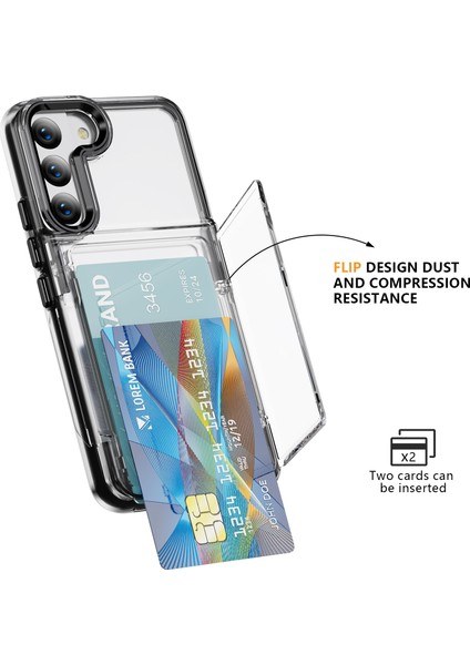 Samsung Galaxy S22 5g Kılıf Tpu + Akrilik Telefon Koruyucu Kart Tutucu Kapak Çevirin Kickstand-Şeffaf Siyah (Yurt Dışından) fiyatları