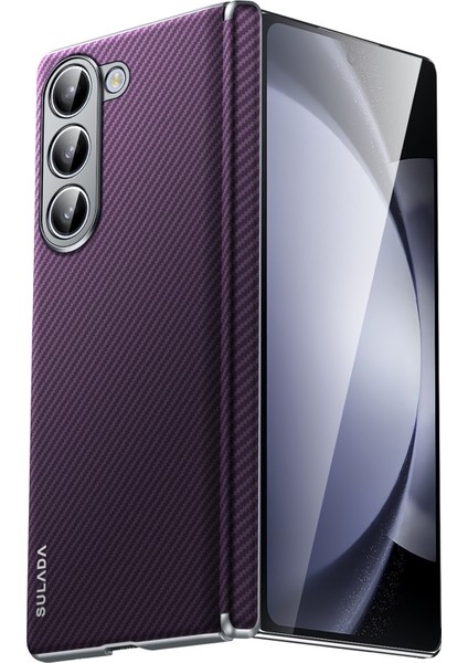 Sulada Samsung Galaxy Z Fold5 5g Manyetik Kılıf Deri + Pc Telefon Kapağı Otomatik Ribaund Menteşe-Mor (Yurt Dışından)