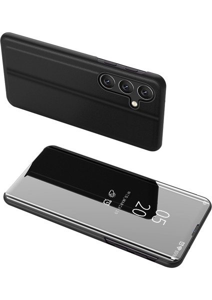 Samsung Galaxy A55 5g Kılıf Ayna Tasarımı Deri Telefon Kapağı Clear View Penceresi Flip Stand-Siyah (Yurt Dışından)