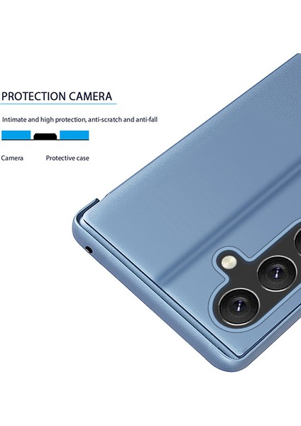 Samsung Galaxy A55 5g Kılıf Ayna Tasarımı Deri Telefon Kapağı Clear View Penceresi Flip Stand-Siyah (Yurt Dışından)