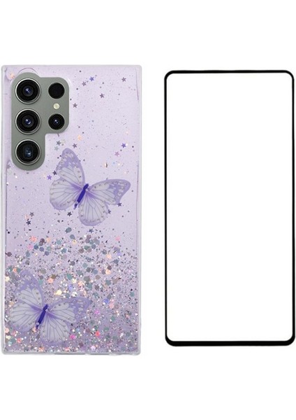 Wanlonfeng Samsung Galaxy S23 Ultra Kılıf Tpu Telefon Kapak Ekran Koruyucu Bling 3D -Mor (Yurt Dışından)