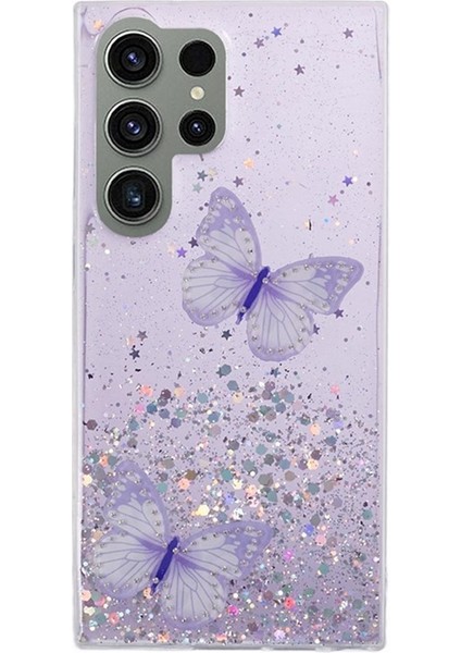 Wanlonfeng Samsung Galaxy S23 Ultra Kılıf Tpu Telefon Kapak Ekran Koruyucu Bling 3D -Mor (Yurt Dışından)