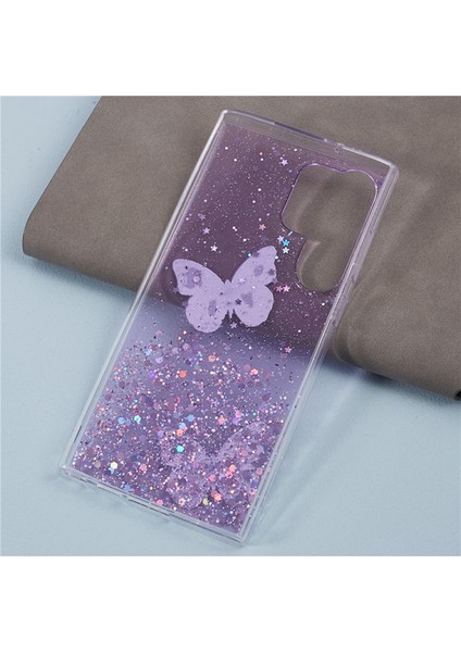 Wanlonfeng Samsung Galaxy S23 Ultra Kılıf Tpu Telefon Kapak Ekran Koruyucu Bling 3D -Mor (Yurt Dışından)