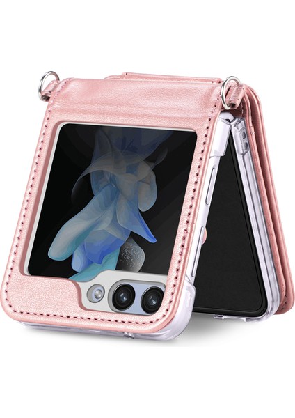 Samsung Galaxy Z Flip6 5g Kılıf Fermuarlı Kart Tutucu Uzun Askılı Deri Telefon Kılıfı-Pembe (Yurt Dışından)
