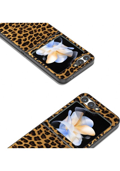 Samsung Galaxy Z Flip6 5g Kılıf Siyah Kenar Pu+Pc Leopar Desenli Telefon Kapağı-Altın (Yurt Dışından) fiyatları
