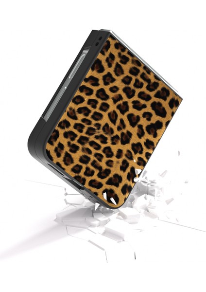 Samsung Galaxy Z Flip6 5g Kılıf Siyah Kenar Pu+Pc Leopar Desenli Telefon Kapağı-Altın (Yurt Dışından) modelleri