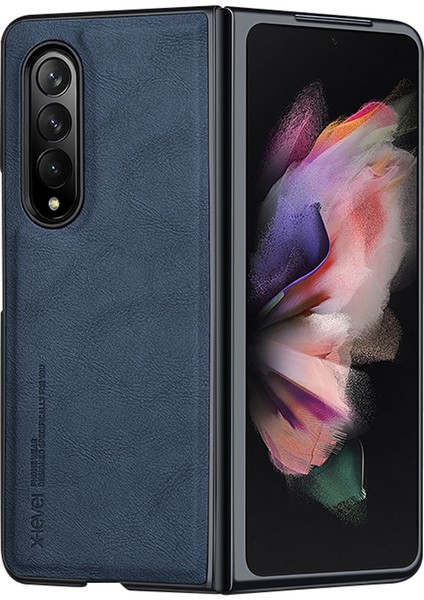 X-Level Bojue-3 Serisi Samsung Galaxy Z Fold3 5g Kılıf Çizilmez Deri + Tpu + Pc Telefon Kapağı-Mavi (Yurt Dışından)
