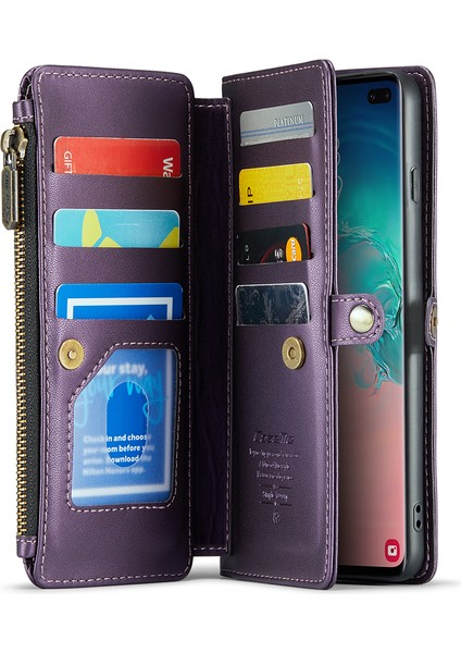 Samsung Galaxy S10 Plus Için Cüzdan Telefon Kılıfı Askılı Pu Deri Kapak Kılıfı-Mor (Yurt Dışından)