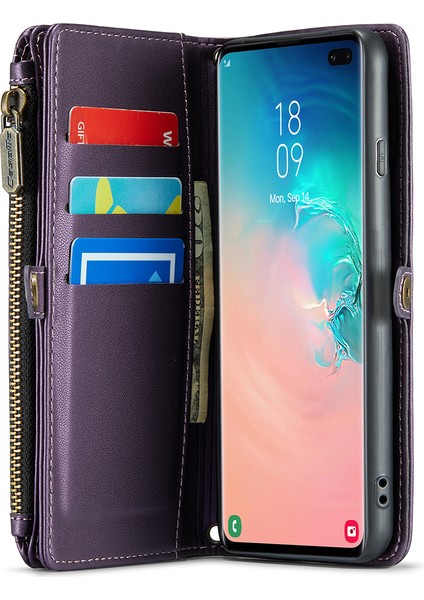 Samsung Galaxy S10 Plus Için Cüzdan Telefon Kılıfı Askılı Pu Deri Kapak Kılıfı-Mor (Yurt Dışından)