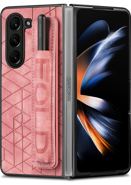 Samsung Galaxy Z Fold6 5g Kılıf Bilek Bandı Deri + Kalem Yuvalı Pc Kapağı-Pembe (Yurt Dışından)