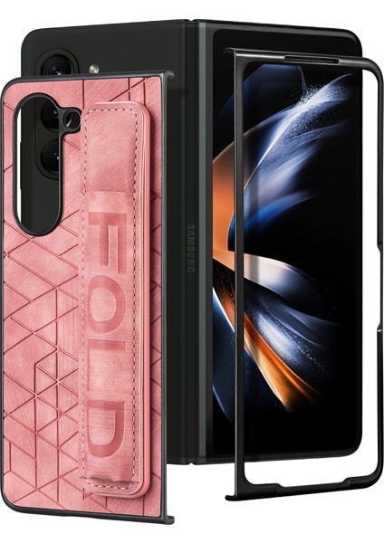 Samsung Galaxy Z Fold6 5g Kılıf Bilek Bandı Deri + Kalem Yuvalı Pc Kapağı-Pembe (Yurt Dışından)