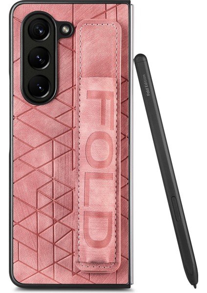 Samsung Galaxy Z Fold6 5g Kılıf Bilek Bandı Deri + Kalem Yuvalı Pc Kapağı-Pembe (Yurt Dışından)