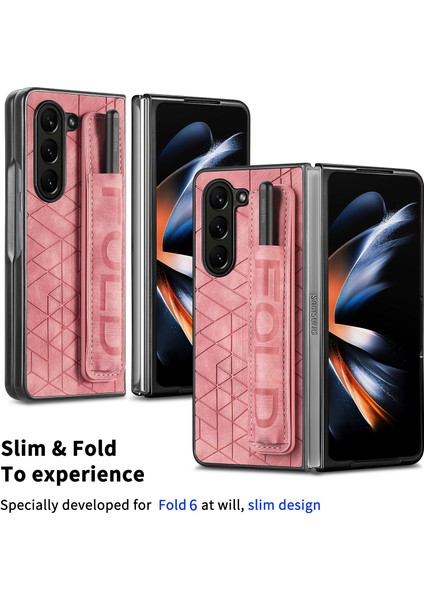 Samsung Galaxy Z Fold6 5g Kılıf Bilek Bandı Deri + Kalem Yuvalı Pc Kapağı-Pembe (Yurt Dışından)