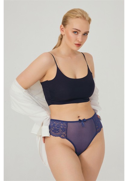 Dantelli Tül Detaylı Büyük Beden Brezilya 3'lü Paket Külot - 4 modelleri