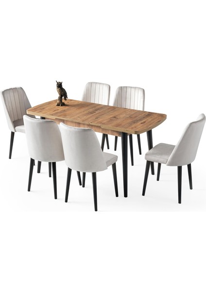 Milano Mdf Açılır Mutfak Masa 6 Lı Sandalyeli Takım 75x130cm