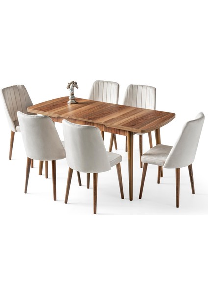 Milano Mdf Açılır Mutfak Masa 6 Lı Sandalyeli Takım 75x130cm