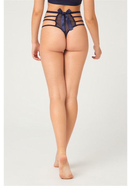 Lacivert Transparan Lastik Detaylı Fiyonklu Kadın Bikini Külot fiyatları