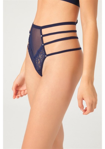 Lacivert Transparan Lastik Detaylı Fiyonklu Kadın Bikini Külot modelleri