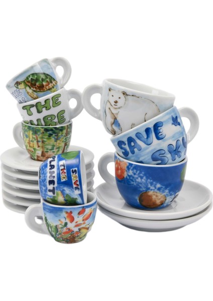 Edex ’’In Our Hands’’ Porselen Espresso Fincan ve Tabak 6’lı Takım - 60 ml
