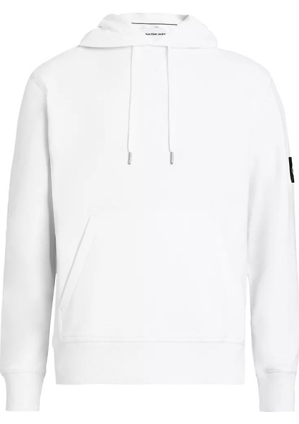 Calvin Klein Erkek Rozetli Kapüşonlu Sweatshirt - Beyaz