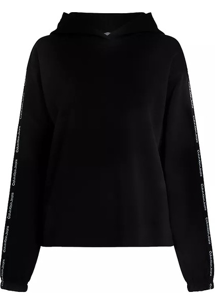 Kadın Logo Elastıc Kapüşonlu Sweatshirt - Siyah