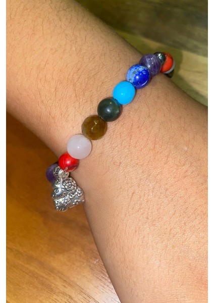 Çin Takvimi Burçları Çharm 7 Çakra Doğal Taş Bileklik Hand Made El Işi Feng Shui Ejderha Yılı Koruyucu Hayvan Keçi Goat Objeli modelleri